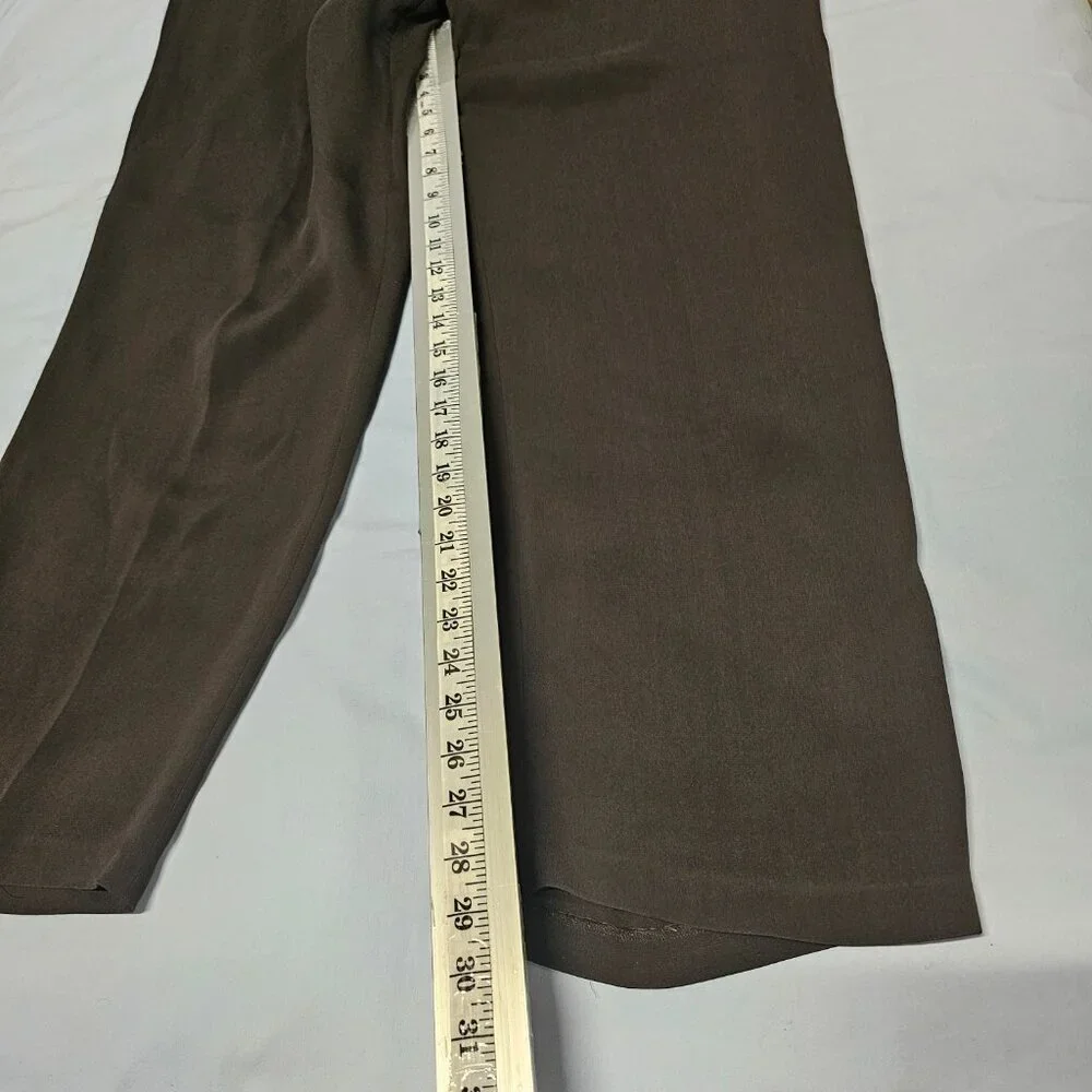 Eileen Fisher 100% Silk Zip Up Women Pants Size L Brown Straight Leg